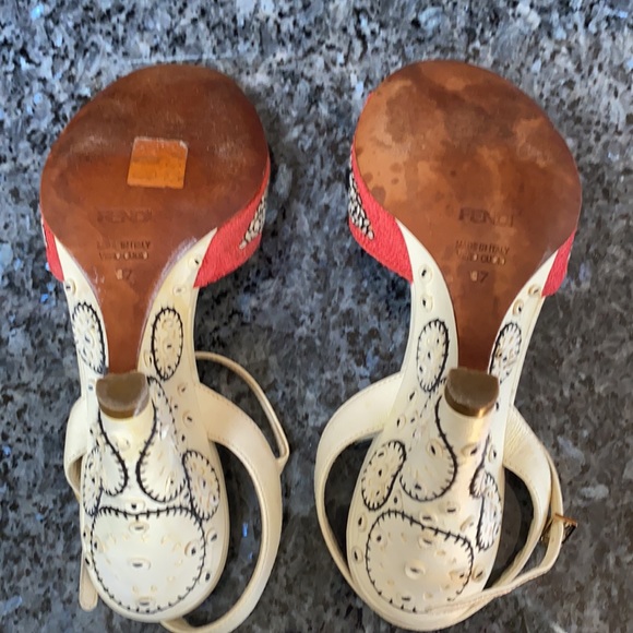 Fendi Embroidered Wedge Sandals Size 37 - Picture 6 of 9